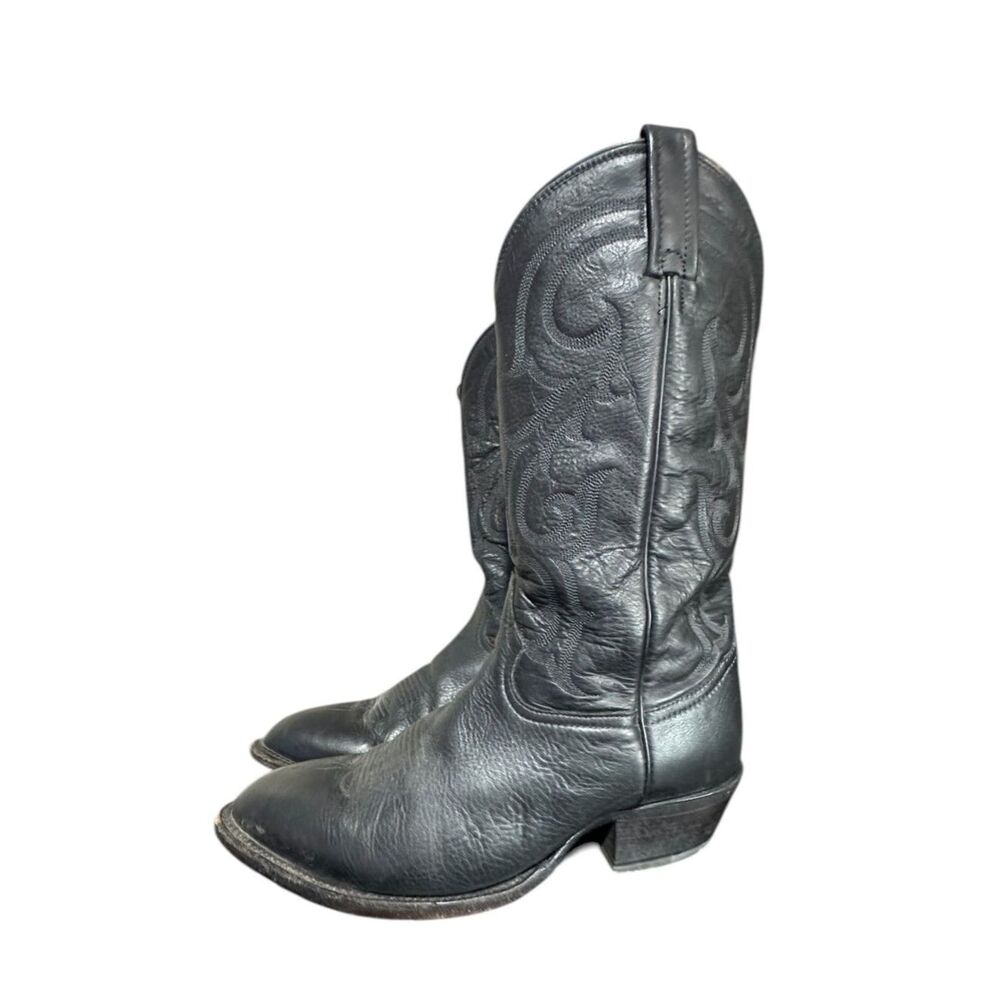 Tony Lama Mens CZ820  Buck Black Leather Pull On Cowboy Western Boots US 9.5 EE